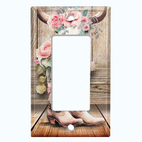 WorldAcc Metal Light Switch Plate Outlet Cover (Cowgirl Wedding Boots Flowers 2 - Single Rocker)