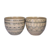 Bungalow Rose Ceramic Aztec All Over Design In Grayand Blue Set Of 2 Planters
