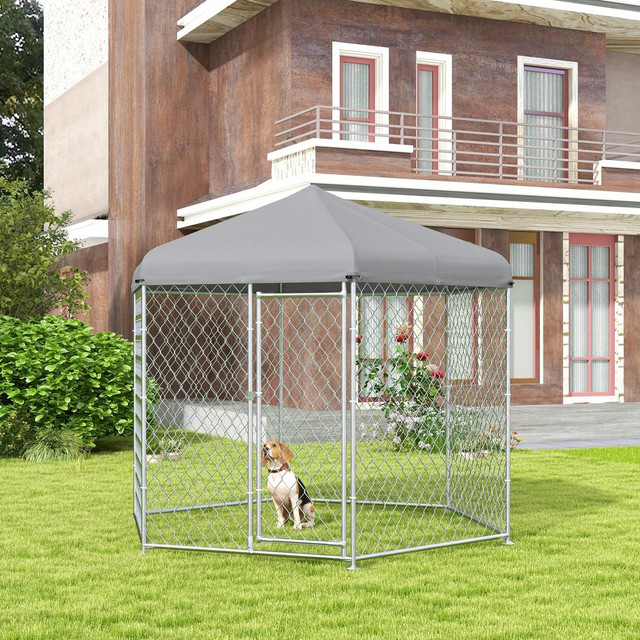 Dog Kennel 9.2' x 8' x 7.7' Silver in Accessories