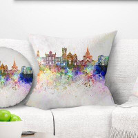 Made in Canada - East Urban Home Designart 'Colourful Brampton Skyline' Cityscape Painting Throw Pillow