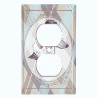 WorldAcc Metal Light Switch Plate Outlet Cover (Tuxedo Fancy White Big Dog Beige Frame - Single Toggle)