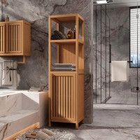 Latitude Run® Large capacity multifunctional bamboo storage cabinet furniture for bathroom and living room