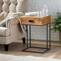 Millwood Pines C-Shaped Mango Wood End Table with Drawer