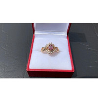 #478 - 14k Yellow Gold, Natural Ruby & Diamond Custom Ring, Size 6