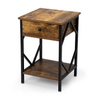 17 Stories Industrial End Table With A Drawer And A Shelf (Set Of 2)