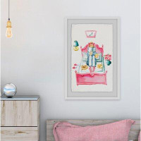 House of Hampton 'Pink Bed Reading' -  Picture Frame Watercolor Painting Print on Paper