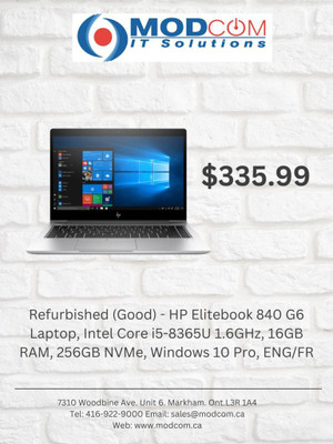 HP Elitebook 840 G6 Laptop, Intel Core i5-8365U 1.6GHz, 16GB RAM, 256GB NVMe, Windows 10 Pro, ENG/F Canada Preview