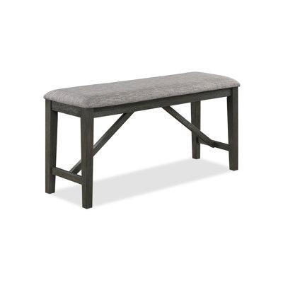 Gracie Oaks Transitional Farmhouse 1Pc Dark Finish Counter Height Bench Light Grey Upholstered Seat Dining Room Solid Wo in Couches & Futons
