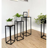 Arlmont & Co. Set Of 3 Nesting Metal Plant Stand, Side End Table Set, Black