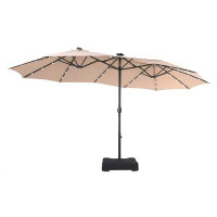 Latitude Run® 15ft Solar LED Large Patio Double-Sided Umbrella with 36 LED Lights, Umbrella Base (Stand) Included
