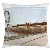 East Urban Home Ambesonne London Throw Pillow Cushion Cover, Historical Building Thames River Ferris Wheel Colourful Pen