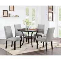 BOMO Modern Classic Dining Room Furniture Wooden Round Dining Table 4X Side Chairs Nail Heads Trim And Storage Shelve 5P