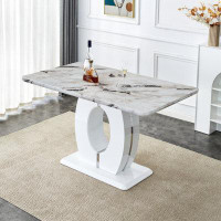 Wrought Studio Modern Minimalist White Marble Patterned Dining Table, Bar Table. A Rectangular Office Desk. Game Table.