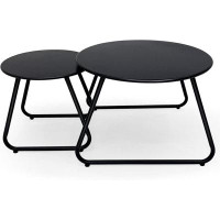 Rubbermaid Patio Outdoor Coffee Table Set Of 2, Weather Resistant Steel Round End Tables, Outdoor Nesting Table For Pati