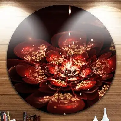 Design Art 'Red Flowers in Fractal Pattern' Graphic Art Print on Metal