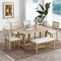 Audiohome Farmhouse 6-Piece Trestle Dining Table Set With Upholstered Dining Chairs And Bench, 59Inch