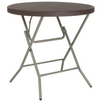 Flash Furniture 2.6-Foot Round Rattan Plastic Folding Table - Outdoor Event Table