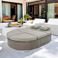 INZONT Patio 2-person Rattan Daybed With Adjustable Backrests And Cup Trays