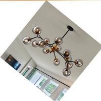 George Oliver Modern Large Chandelier, Mid Century Black And Gold Metal Ceiling Light Fixture With Glass Globe,Pendant L