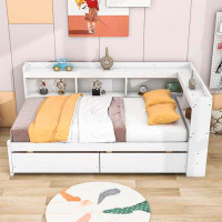 Latitude Run® Two Drawers Wood Platform Bed with L-shaped Bookcase