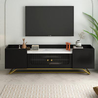 Ceballos Sleek Design TV Stand With Fluted Glass, Contemporary Entertainment Centre For Tvs Up To 70", Faux Marble Top T