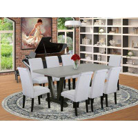 Winston Porter Aimee-Jo 9-Pc Dining Table Set - 8 Kitchen Chairs And 1 Modern Rectangular Distressed Jacobean Wood Dinin