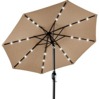Arlmont & Co. 10ft Solar Powered  LED Lighted Patio Umbrella , Tan