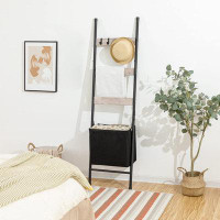 17 Stories Blanket Ladder With Basket, 17.3”L X 63.4”H, Towel Rack With Hooks, Blanket Holder Rack, Decorative Ladder Sh