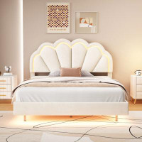 Trinx Queen Upholstered Smart LED Bed Frame With Elegant Flowers Headboard