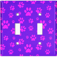 WorldAcc Metal Light Switch Plate Outlet Cover (Pink Dog Paw Prints Purple - Single Toggle)