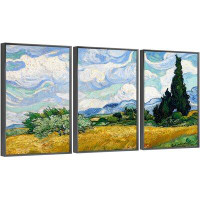 Vault W Artwork Wheat Field With Cypresses by Vincent Van Gogh - 3 Piece Picture Frame Print Set on Canvas