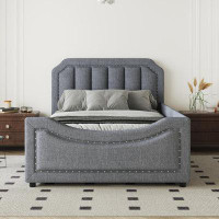Red Barrel Studio Twin Size Storage Upholstered Hydraulic Platform Bed with Nailhead Decoration
