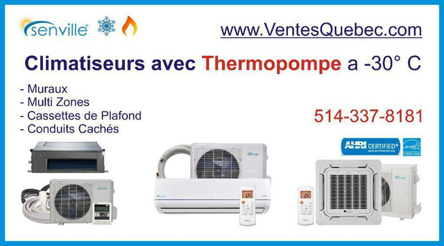 Thermopompe (a -30C) Mini Split mural avec Climatiseur inverter et WiFi - Senville Aura in Heating, Cooling & Air in Greater Montréal