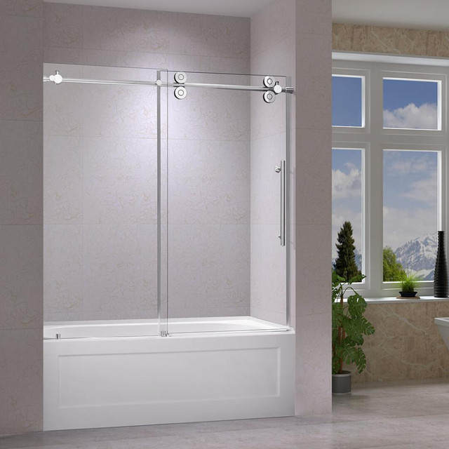 60x66 Inch 10mm - Reversible Sliding Bathtub Door with Roller System and Chrome Hardware in Chrome     JCQ in Plumbing, Sinks, Toilets & Showers