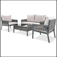 Latitude Run® 4-Piece Rope Patio Furniture Set, Outdoor Furniture with Tempered Glass Table