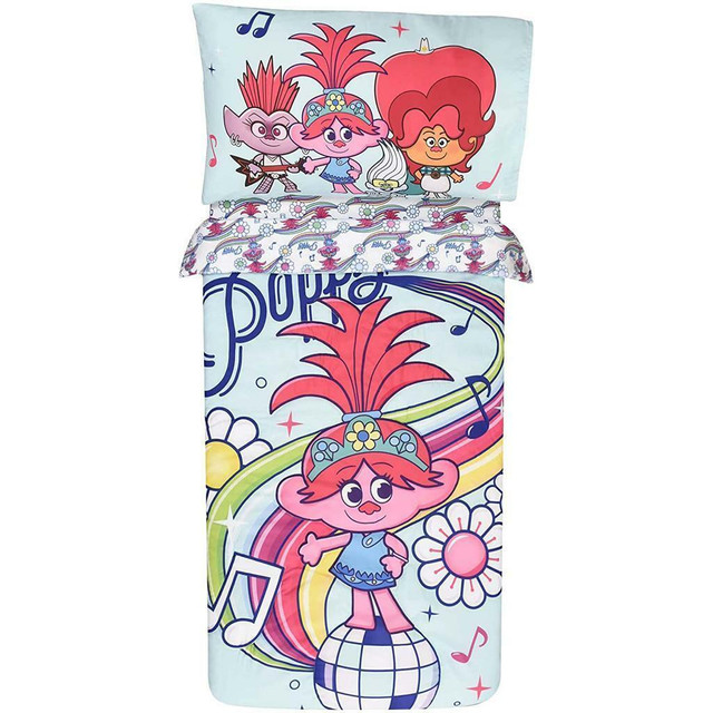 Trolls Poppy Toddler Bedding Sheet Set 3 Piece Set for Kids With Reversible Comforter in Bedding - Image 2