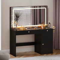 Latitude Run® Latitude Run® Makeup Vanity Desk Dressing Table with LED Light and Power Outlets