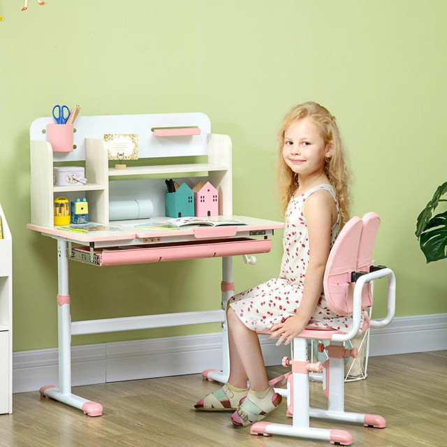 KIDS DESK AND CHAIR SET, HEIGHT ADJUSTABLE STUDENT WRITING DESK &amp; CHAIR WITH ADAPTIVE SEAT BACK in Toys & Games - Image 3