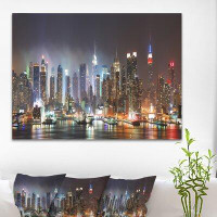 Made in Canada - East Urban Home Lit NYC Manhattan Skyline - Cityscape Photo Print
