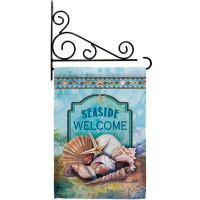 Breeze Decor Seaside Shells - Impressions Decorative Metal Fansy Wall Bracket Garden Flag Set GS107005-BO-03
