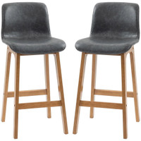 MODERN BAR STOOLS SET OF 2, COUNTER HEIGHT BAR CHAIR WITH PU LEATHER WOODEN FRAME PADDING SEATS FOR DINING ROOM HOME BAR