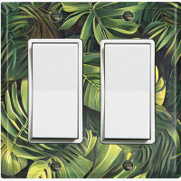 WorldAcc Metal Light Switch Plate Outlet Cover (Green Jungle Plant Leaves - Double Rocker)