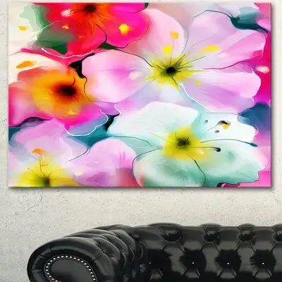 Made in Canada - Design Art 'Colourful Watercolor Floral Pattern' Painting Print on Wrapped Canvas