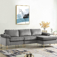 Mercer41 Velvet Modular Sofa With Chaise Longue, Grey