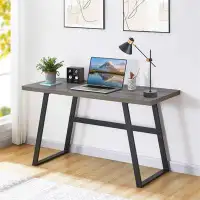 Latitude Run® Industrial Style Dark Grey Oak Computer Desk, Spacious Writing Desk, Easy Assembly
