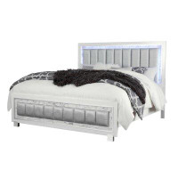 Orren Ellis Modern Luxurious White Full Bed With Padded Headboard LED Lightning