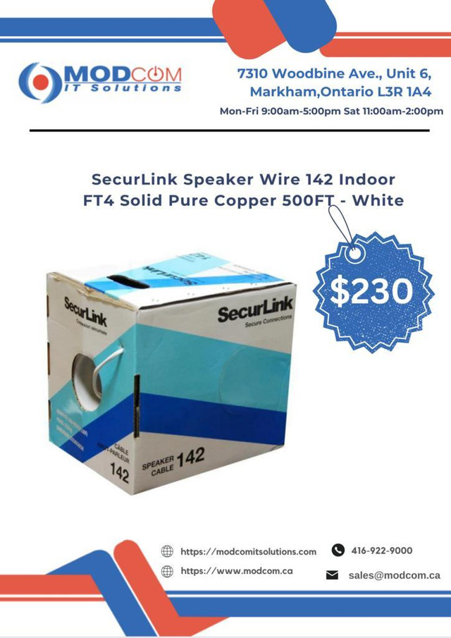 SecurLink Speaker Wire 142 Indoor FT4 Solid Pure Copper 500FT White Highest Quality Bulk Speaker Cable FOR SALE!!! in Cables & Connectors