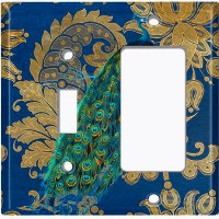 WorldAcc Metal Light Switch Plate Outlet Cover (Peacock Blue Silk - (L) Single Toggle / (R) Single Rocker)