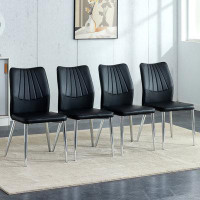 Orren Ellis 6 Black Dining Chairs. Modern Chairs From The Middle Ages. Made Of PU Material Cushion And Silver Metal Legs