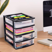 Gracious Living Gracious Living 4 Drawer Desktop Storage Unit with Organizer Lid, Black (4 Pack)